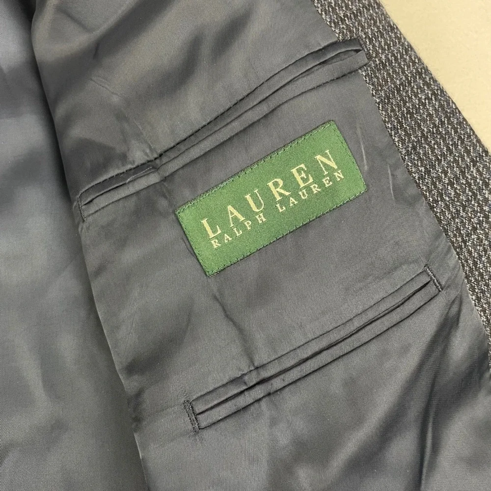 Lauren Ralph Lauren Men 48R 100% Lambswool Blazer Grey Houndstooth Sport Coat
